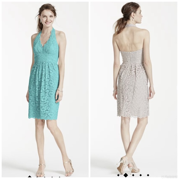 David’s Bridal F15263 Lace Halter Bridesmaid Dress Size 2 - Spa - Picture 5 of 5